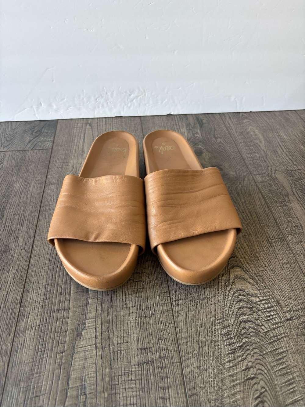 beek Wide Strap Slide Sandals in Tan